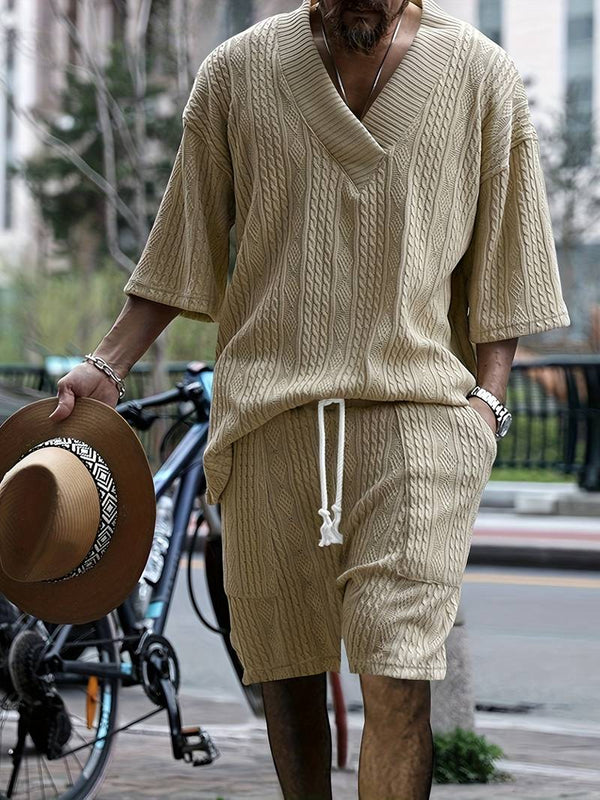 Heren gebreide lounge set - kabelbrei casual ensemble voor vrijetijd en uitjes