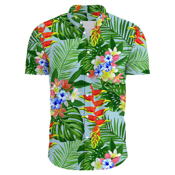 Heren casual bloemenoverhemd met korte mouwen - groene en rode patroon voor zomerse uitjes