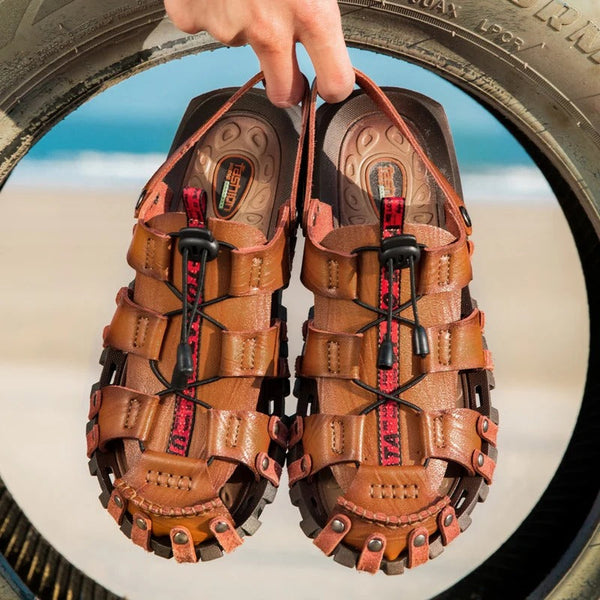 Heren outdoor leren sandaal - ademend zomerfootwear voor strand, hiking en casual activiteiten