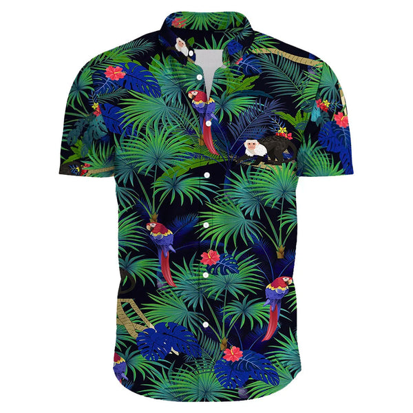 Heren casual bloemenoverhemd met korte mouwen - groene en rode patroon voor zomerse uitjes