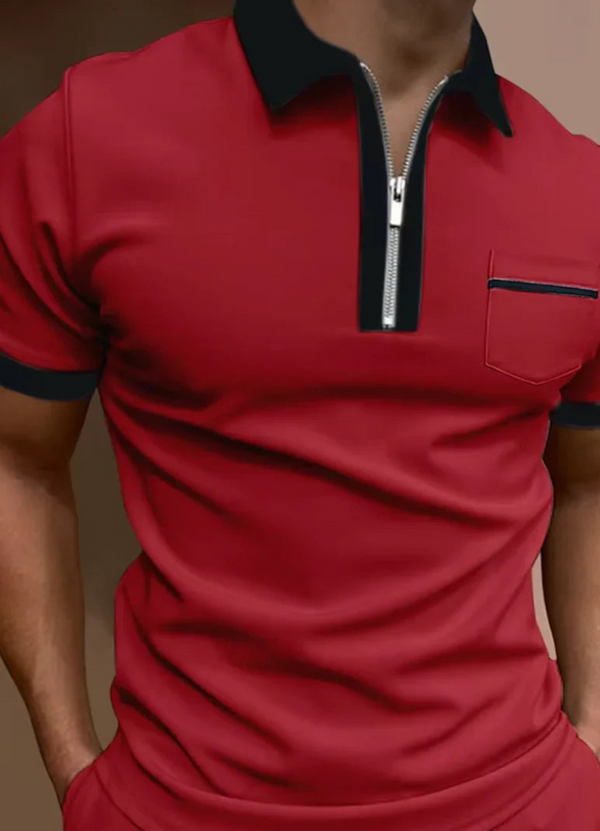 Heren polo shirt casual outfit met rits - kort mouw top met borstzak voor weekendlooks