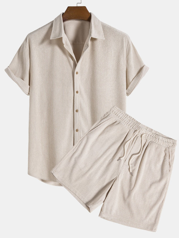2-delige mannen set met korte mouwen - ribbed shirt en shorts