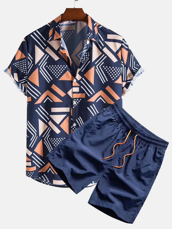 2-delige mannen set met gedrukte shirt en shorts - trendy ensemble voor zomerse uitjes