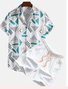 2-delige mannen set met gedrukte shirt en shorts - trendy ensemble voor zomerse uitjes