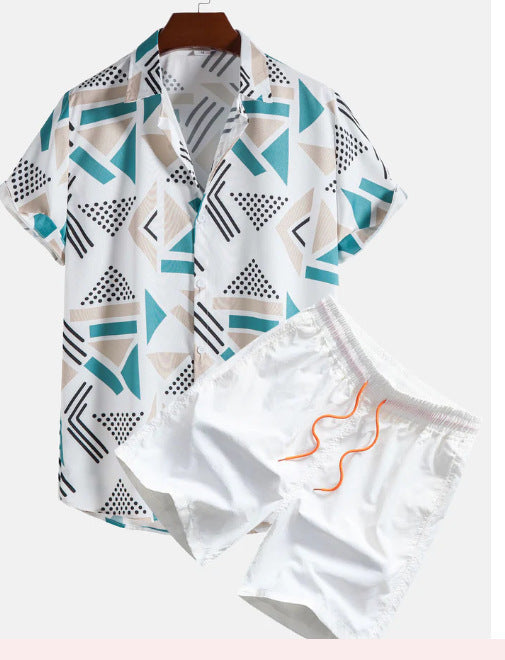 2-delige mannen set met gedrukte shirt en shorts - trendy ensemble voor zomerse uitjes