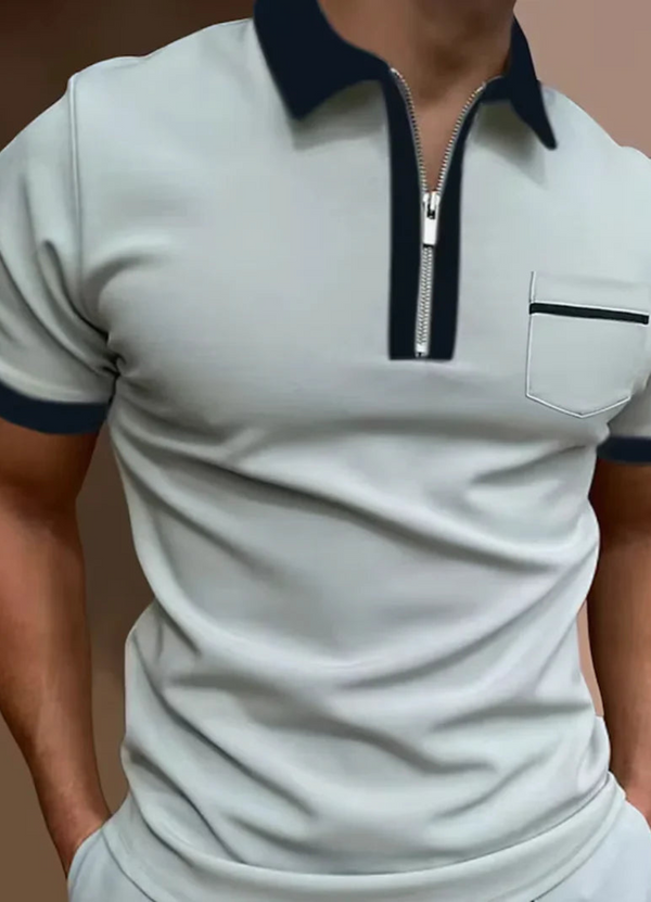 Heren polo shirt casual outfit met rits - kort mouw top met borstzak voor weekendlooks