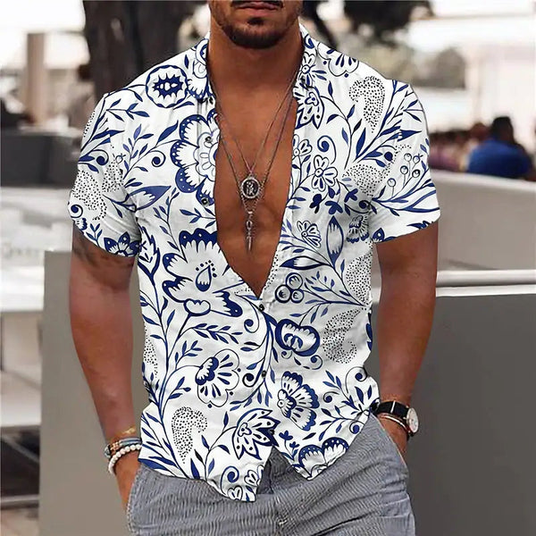 Bloemenprint kortebloes met korte mouwen - kleurrijke zomertop voor mannen