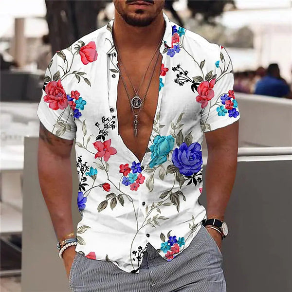 Bloemenprint kortebloes met korte mouwen - kleurrijke zomertop voor mannen