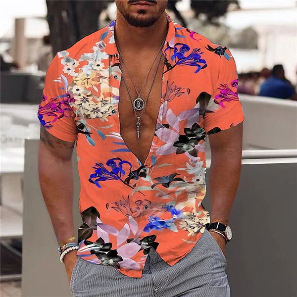 Bloemenprint kortebloes met korte mouwen - kleurrijke zomertop voor mannen