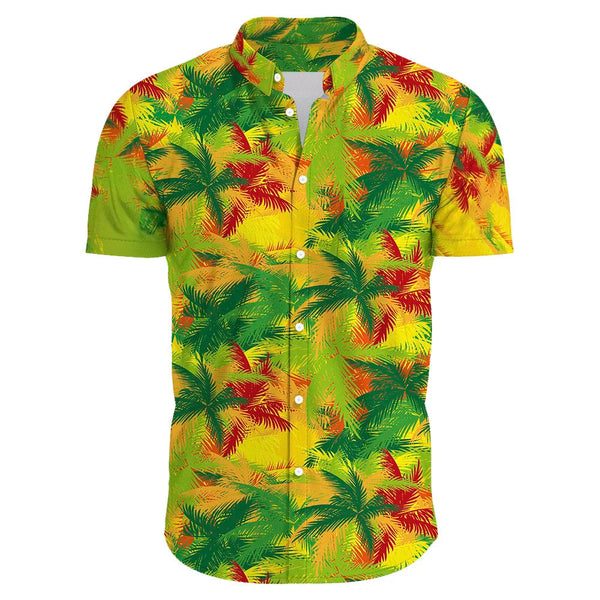 Heren casual bloemenoverhemd met korte mouwen - groene en rode patroon voor zomerse uitjes