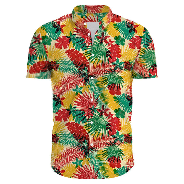 Heren casual bloemenoverhemd met korte mouwen - groene en rode patroon voor zomerse uitjes