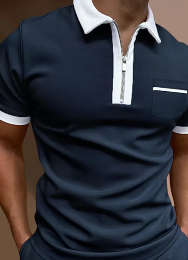 Heren polo shirt casual outfit met rits - kort mouw top met borstzak voor weekendlooks