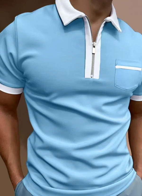 Heren polo shirt casual outfit met rits - kort mouw top met borstzak voor weekendlooks