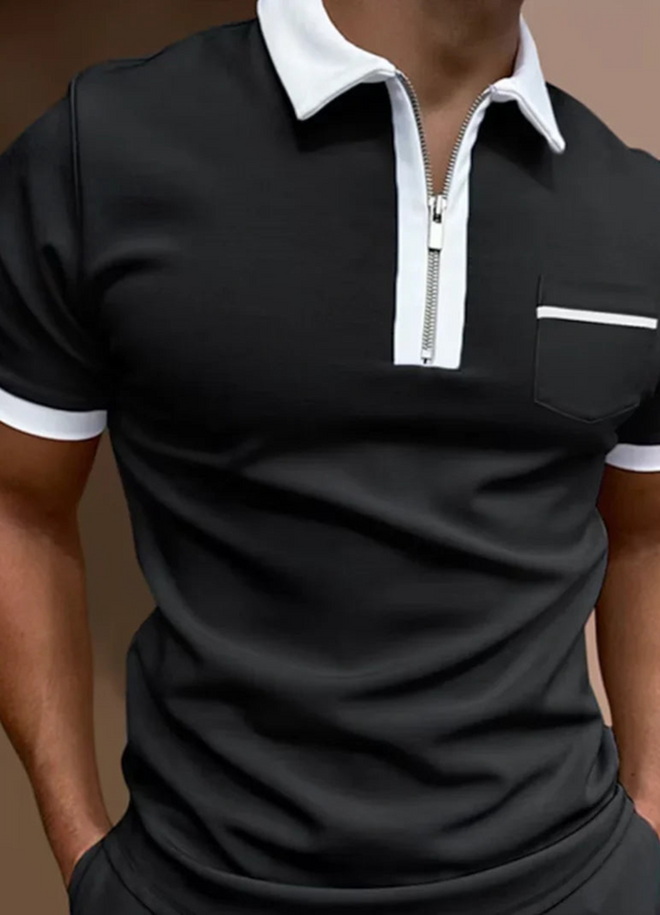 Heren polo shirt casual outfit met rits - kort mouw top met borstzak voor weekendlooks