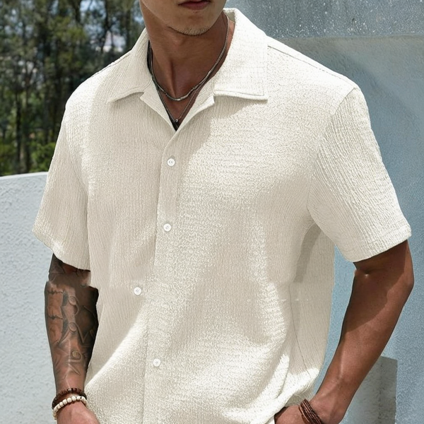 Beige kortek mouw casual overhemd - hedendaags mannen zomerhemd