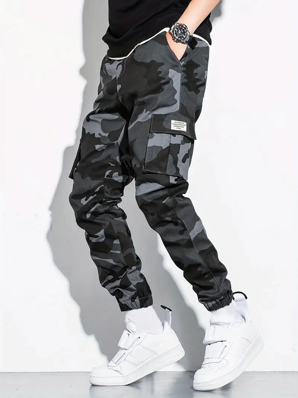 Heren camo grijze cargo broeken - functionele alledaagse mode met relaxte fit