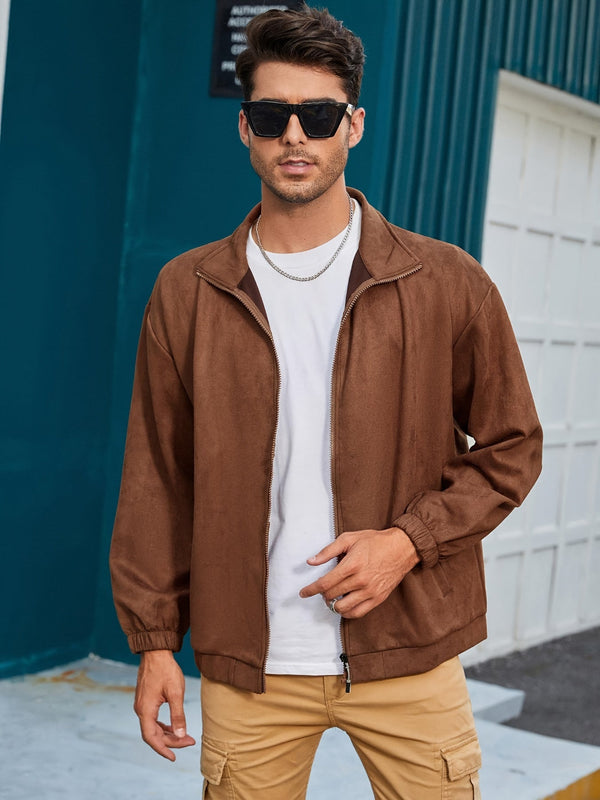 Heren zip-up jas - stijlvol bruin lichtgewicht outerwear voor dagelijks gebruik