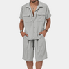 2-delige stijlvolle zomeroutfit voor heren - lichtgewicht button-up shirt en shorts set, wit - casual kleding