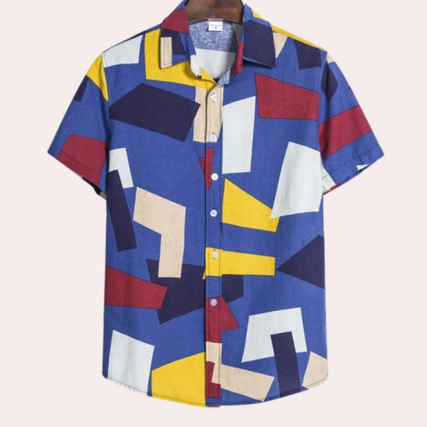 Heren korte mouwen shirt met geometrische print - lichtgewicht ontwerp voor alledaagse ontspanning