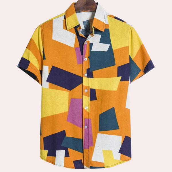 Heren korte mouwen shirt met geometrische print - lichtgewicht ontwerp voor alledaagse ontspanning