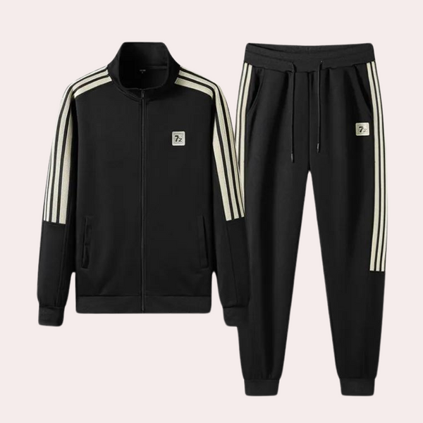 2-delige heren tracksuit casual chic - zwarte zip-up jas en broek set voor dagelijks gebruik