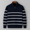 Heren kwart zip trui in navy en witte strepen - casual weekend sweater van zachte stof