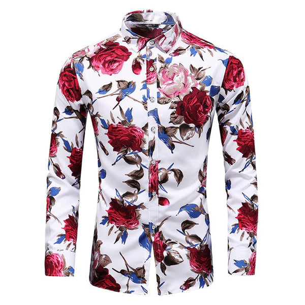 Heren bloemenoverhemd - stijlvolle avondkleding met lange mouwen voor casual en formele gelegenheden