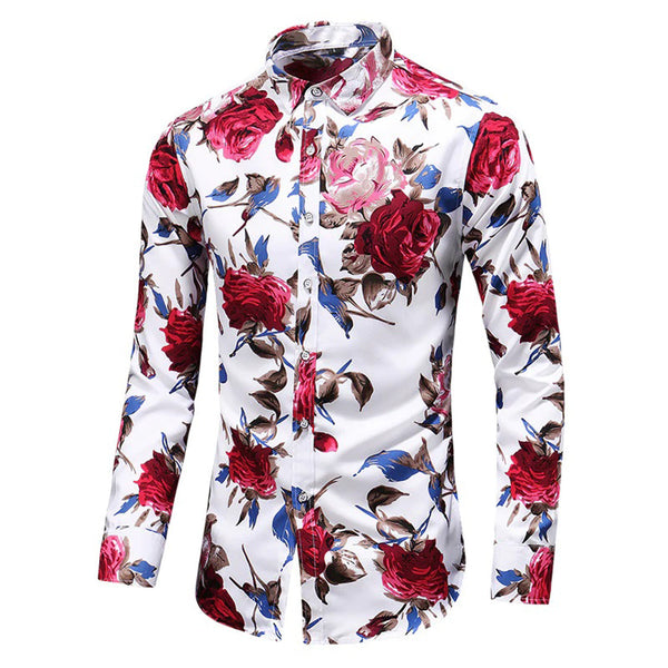 Heren bloemenoverhemd - stijlvolle avondkleding met lange mouwen voor casual en formele gelegenheden