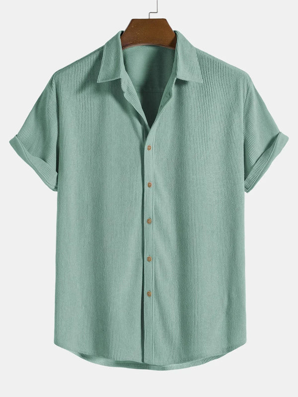 Heren kortemouwen overhemd van lichte ribstof voor casual uitjes - veelzijdige zomer button-up