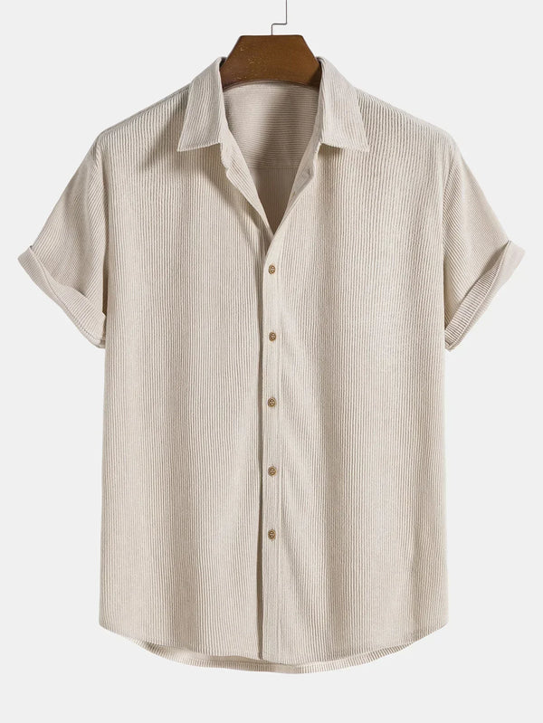 Heren kortemouwen overhemd van lichte ribstof voor casual uitjes - veelzijdige zomer button-up