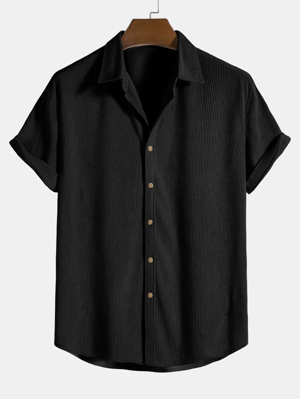 Heren kortemouwen overhemd van lichte ribstof voor casual uitjes - veelzijdige zomer button-up