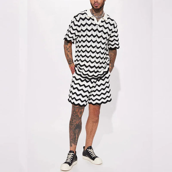 2-delige zomerse gebreide set voor heren - stijlvolle polo en shorts voor casual uitjes