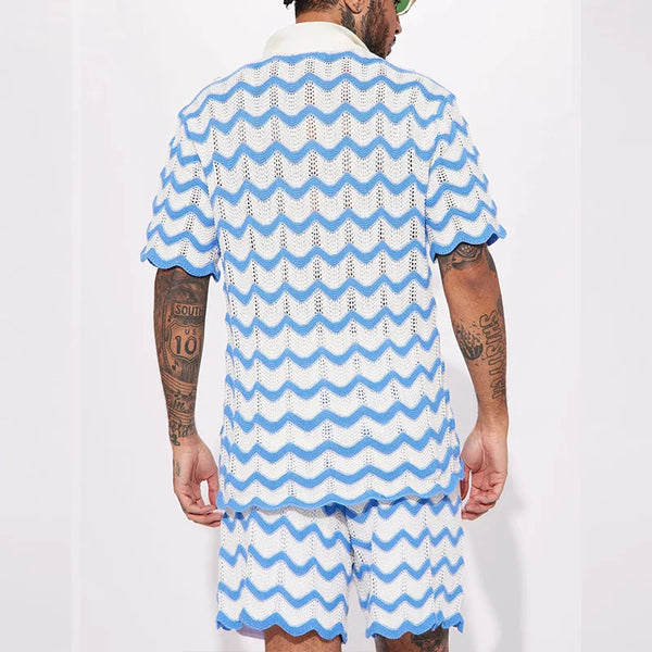 2-delige zomerse gebreide set voor heren - stijlvolle polo en shorts voor casual uitjes