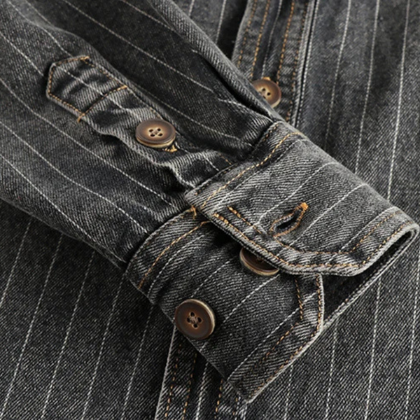 Heren casual shirt met moderne gestreepte denim top in grijs - stijlvolle weekendoutfit