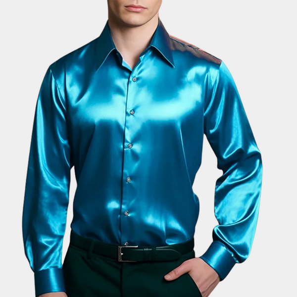 Heren satijnen shirt - glanzende formele avondkleding - stijlvolle lange mouwen