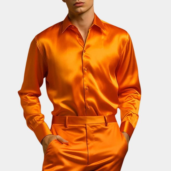 Heren satijnen shirt - glanzende formele avondkleding - stijlvolle lange mouwen