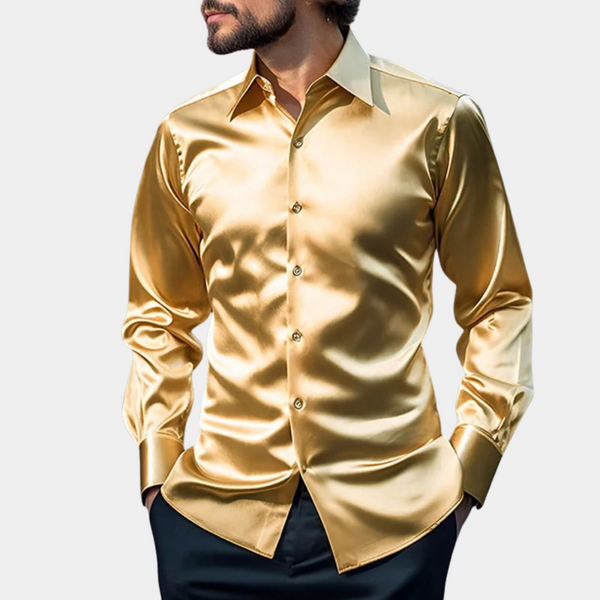 Heren satijnen shirt - glanzende formele avondkleding - stijlvolle lange mouwen