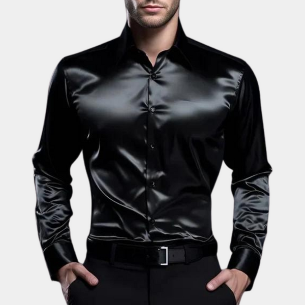 Heren satijnen shirt - glanzende formele avondkleding - stijlvolle lange mouwen