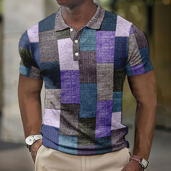 Chique patchwork polo shirt voor heren - veelzijdige en modebewuste keuze