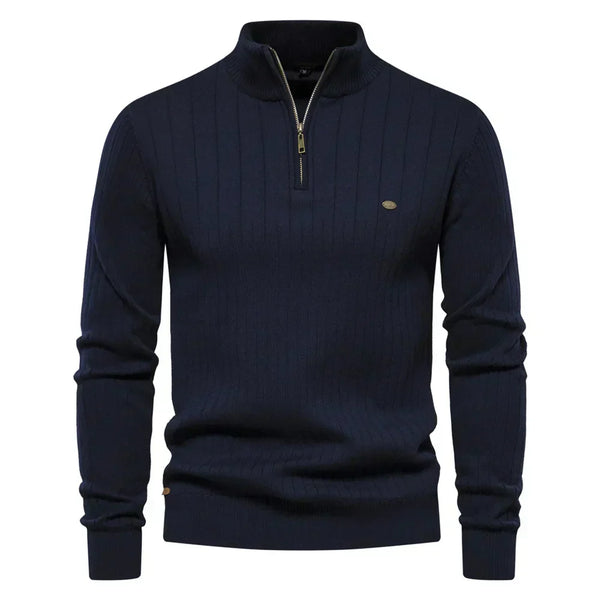 Ashton - heren ribgebreide zip-neck trui voor stijlvolle warmte