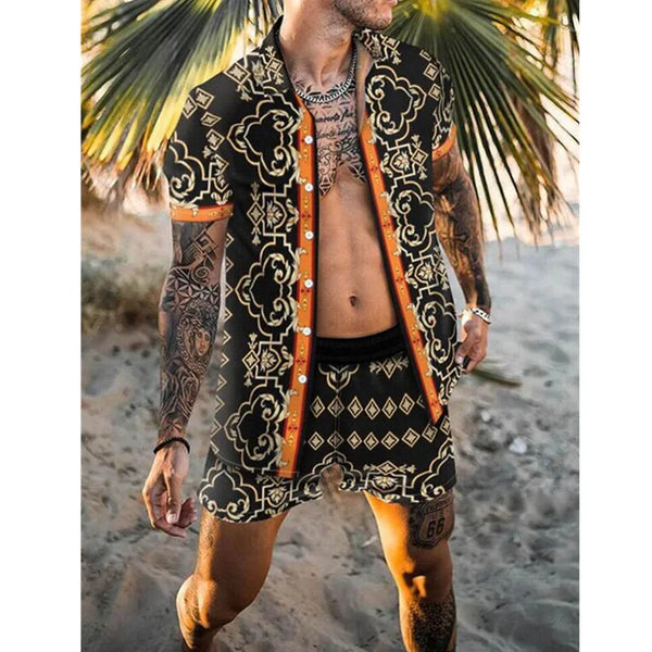 2-delige mannen strandset - trendy luipaardprint shirt met korte mouwen en shorts voor casual zomerse uitjes