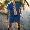 2-delige mannen strandset - trendy luipaardprint shirt met korte mouwen en shorts voor casual zomerse uitjes