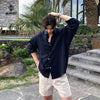 Linnenmix oversized shirt - stijlvolle casual herenhemden