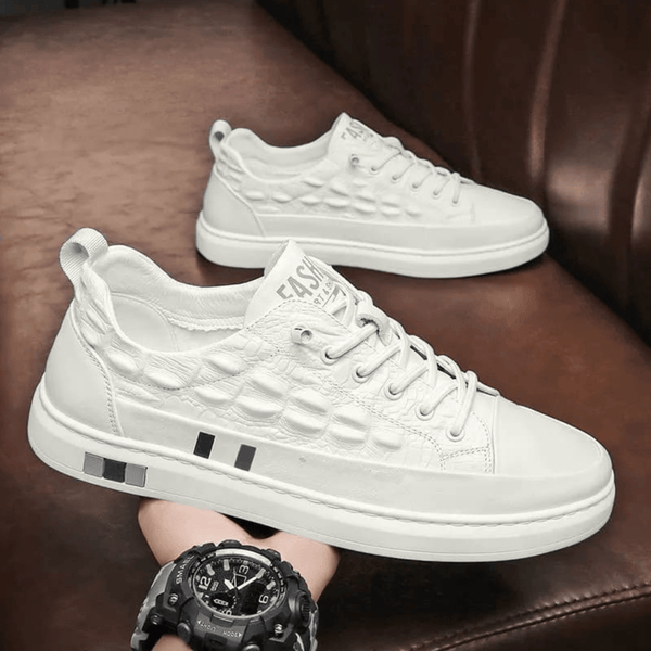 Heren luxe leren sneakers - stijlvolle veelzijdige schoenen met gedetailleerd patroon voor casual en semi-formele gelegenheden