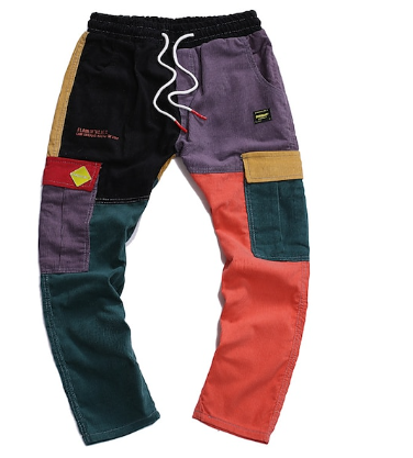 Heren sweatpants met kleurrijk patchwork verstelbare oranje casual wear - trendy joggingbroeken voor dagelijks gebruik