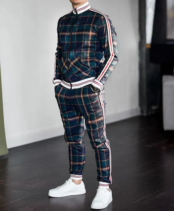 2-delige mannen trainingsoutfit - moderne ritsjack en broek voor vrije tijd - trendy sportoutfit
