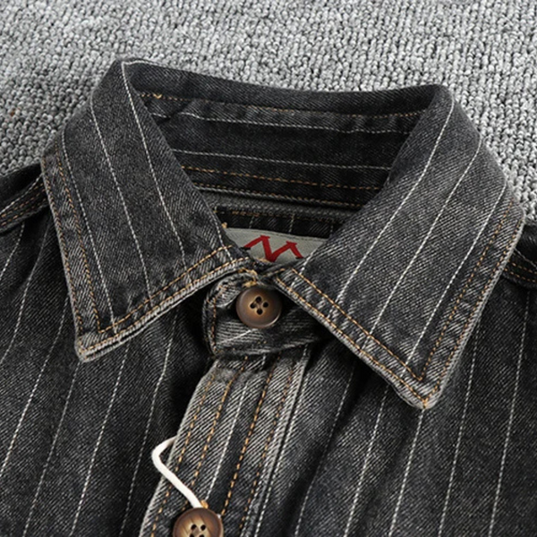 Heren casual shirt met moderne gestreepte denim top in grijs - stijlvolle weekendoutfit