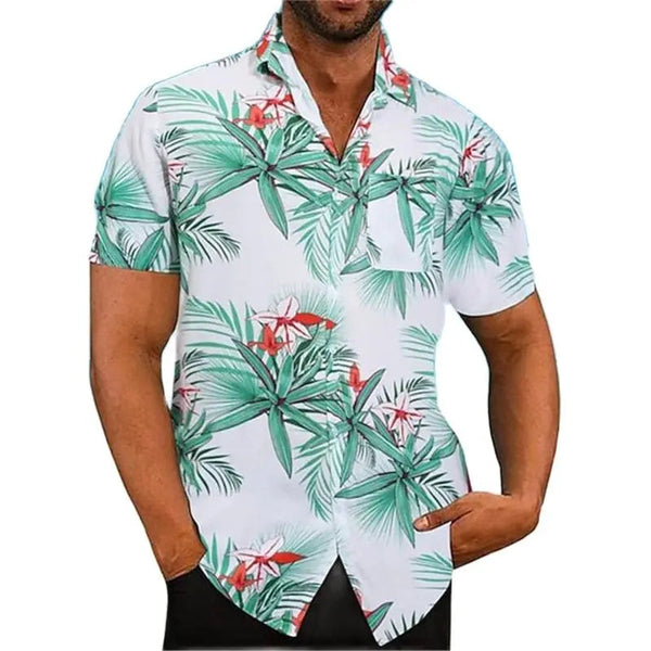 Heren korte mouwen tropische print shirt - casual zomeroutfit, lichtgewicht stof