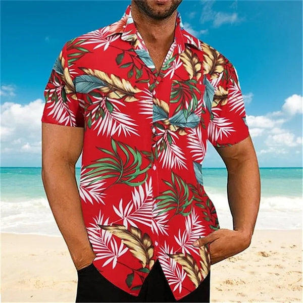 Heren korte mouwen tropische print shirt - casual zomeroutfit, lichtgewicht stof
