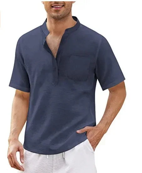Luchtig heren henley shirt voor de zomer - korte mouwen voor dagelijks gebruik
